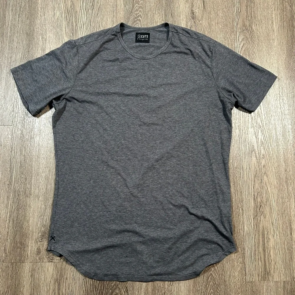 Cuts Clothing Co Elongated T-Shirt XL Grey Curved Hem Short Sleeve Crew Neck